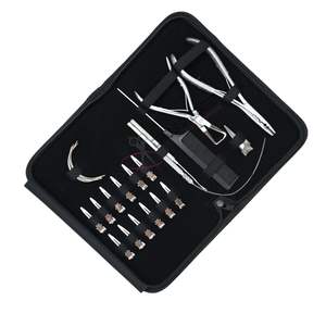 Kit professionnel de pinces pour extensions capillaires argentées avec ouvre-perles et ferme-perles, crochet de tirage, peigne à queue, pinces et boucles de maintien - Product Image 1
