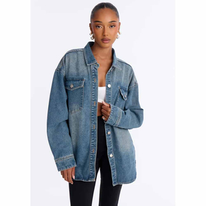 UNIZA <b>Women's</b> Oversized Washed Denim <b>Jacket</b> Long Sleeve Turn Down Collar Button Loose Trucker Coat Winter Casual - Product Image 5