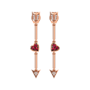 Pendientes de Corazón en Aleación Chapados en Oro Rosa con Flecha de Zirconia Colgante para Mujer, Estilo Romántico para Boda - Product Image 1