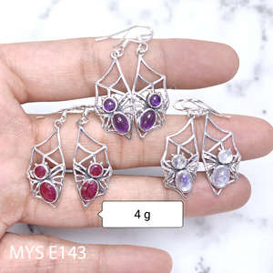 Pendientes Colgantes Hechos a Mano con Diseño de Araña, Plata de Ley 925, Anillos con Múltiples Piedras Preciosas, Precio al por Mayor, Joyería de Plata - Product Image 1