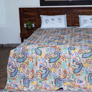 Vintage Ethnic Kantha Quilt Hand Stitched Cotton Patchwork <b>Bedspread</b> Paisley Floral Home Bedroom Cover - Product Image 1