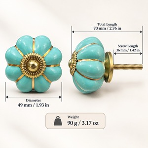 SHUBHAM Turquoise <b>Ceramic</b> Flower Cabinet <b>Knob</b> with Gold Accents Decorative <b>Drawer</b> Dresser Wardrobe Furniture Handle - Product Image 6