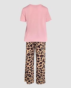 Conjunto de Pijama de Verano y Primavera para Mujer, Manga Corta, Cuello Redondo, Algodón Suave, Casual, Cintura Elástica Completa - Product Image 2