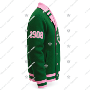 Nouveau cardigan vert et rose pour femme, style preppy, avec lettres brodées 1908, manches longues, col cranté, simple boutonnage - Product Image 3