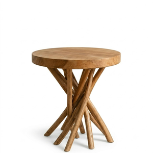 ARTERRA Luxury Teak Branch Side <b>Table</b> <b>with</b> Round Wood Top Rustic Accent Furniture for Living Room Bedroom Home Decor - Product Image 1