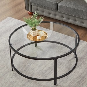 Modern Round <b>Coffee</b> <b>Table</b> With Tempered Glass Top And Metal Frame For Living Room Furniture Contemporary Design Easy To Clean - Product Image 5