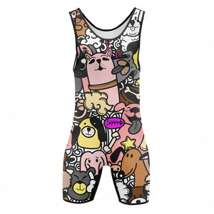 Maillot de lutte unisexe à imprimé dessin animé, tendances classiques, sublimé, ajusté, sans manches, anti-humidité, respirant, été-printemps - Product Image 3