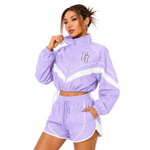 Wholesale Custom Logo Sweatsuits Color Block Windbreaker 2 Piece Outfits Long Sleeves Zip Jacket Mini Shorts Sets men's jackets - Product Image 5