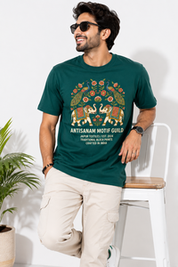 T-shirt vert à manches courtes pour homme ANTISANAM MOTIF GUILD, imprimé floral éléphant, col rond, coupe classique, 100 % coton, style streetwear, confectionné avec soin - Product Image 2