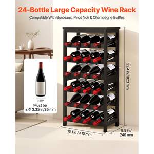 24-Bottle Detachable Black <b>Wine</b> Rack 6-Tier <b>Wine</b> <b>Holder</b> for Kitchen Dining Living Room Free Standing Floor Display Table Top - Product Image 2