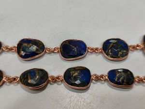 Natural Lapis Lazuli <b>Copper</b> Turquoise 12to15mm Free Shape Bezel Connector <b>Chain</b> Sold Per foot - Product Image 2
