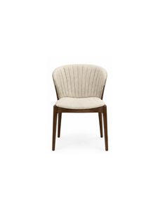 Chaise de salle à manger rembourrée de style mid-century moderne, tissu beige, dossier plissé, sans accoudoirs, pieds en bois, chaise d'appoint - Product Image 1