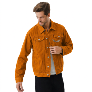 Men's <b>Black</b> Denim Jacket With Embroidered <b>Wing</b> Logo Turn-down Collar Casual Regular Fit Cotton Outerwear Autumn Wear - Product Image 4
