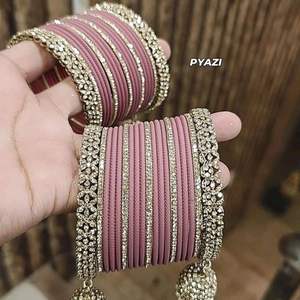 Wholesale Indian Style Trendy Geometric Imitation Pearl Churiya <b>Bangle</b> Set Wedding Handmade <b>Copper</b> Alloy Bridal <b>Bangles</b> - Product Image 3