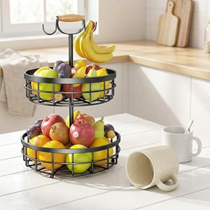 Panier à fruits en fil métallique noir personnalisé, panier de rangement pour fruits et légumes, organisation de la maison, panier de cuisine durable - Product Image 2