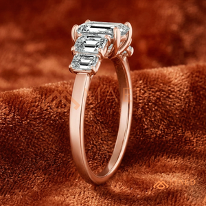 Rose Gold Emerald Cut Moissanite/Diamond Engagement Ring for Women, Five Stone <b>Step</b> Cut Side Diamond Ring - Product Image 2