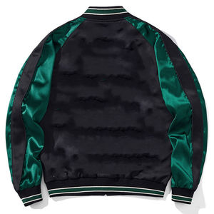 Veste universitaire pour homme, coupe classique, fermeture éclair, doublure en satin, style décontracté, noir, vert, couleur unie, matière polyester - Product Image 4
