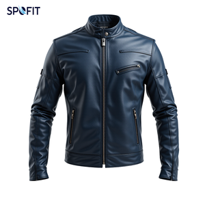 Blouson de motard en cuir véritable marron clair pour homme, coupe ajustée, blouson de motard, design de couleur de tissu personnalisé, prix abordables - Product Image 2