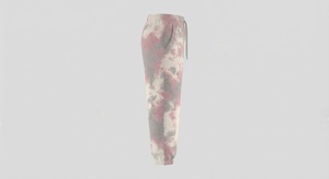 Pantalon de jogging tie-dye pour homme, taille élastique avec cordon de serrage, motif gris, rose et blanc, style plat sur le devant - Product Image 3