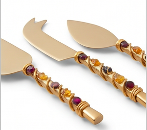 Stainless Steel <b>Cheese</b> <b>Knife</b> <b>Set</b> Of 3 With Gemstone Handles Durable Kitchen Tools For <b>Cheese</b> Serving And Kitchen Use - Product Image 4