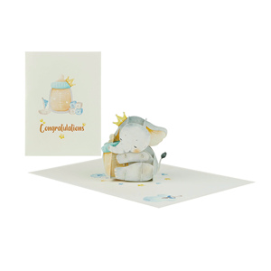 Cartes de naissance 3D pop-up faites à la main, éléphant bleu, pour la vente en gros personnalisée - Product Image 1