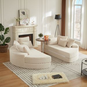 Divano Letto Reclinabile Oversize Rotondo in Corduroy da 78,5 Pollici, Convertibile 2-in-1 con Cuscino per il Collo e Cinque Cuscini Decorativi Inclusi - Product Image 5