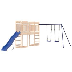 Structure de jeu extérieure en bois naturel avec balançoire en polypropylène bleu en pin massif - Product Image 2