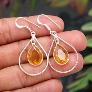 Handmade 925 Sterling Silver Citrine Earring <b>Yellow</b> Colour Pear Shape Gemstone Bezel Jewelry - Product Image 4