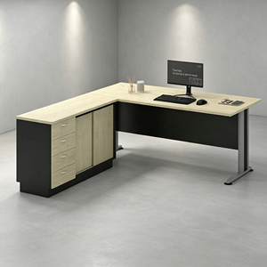Modern Executive L-Shaped <b>Desk</b> Chipboard Melamine Surface Freestanding Design Integrated Storage <b>Cabinet</b> Hospital Use - Product Image 5