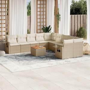 Beige Garden <b>Sofa</b> <b>Set</b> With Cushioned Seats Outdoor Furniture Contemporary Design UV Resistant PE Rattan High Density Foam - Product Image 1