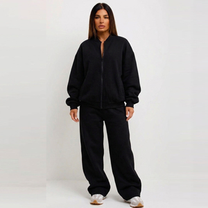 Conjunto de Chándal Holgado con Cremallera para Mujer / Sudadera de Invierno con Hombros Caídos y Pantalones Anchos para Mujer, Suéter de Cuello Redondo para Mujer - Product Image 1
