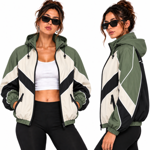 Chaqueta cortavientos color verde azulado para mujer, estilo retro, con cremallera, ligera, informal, para correr, venta al por mayor. - Product Image 5