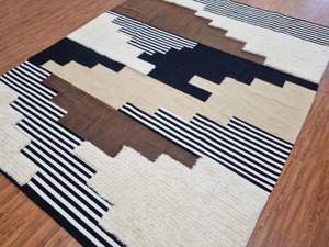 Modern Geometric Area Rug Rectangle Wool <b>Acrylic</b> Hand Tufted Plush Non Slip Rubber Backing for Living Room Home Use - Product Image 4