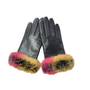 Gants d'hiver en cuir véritable de haute qualité avec fourrure de lapin, couleur beige, longueur poignet, compatibles écran tactile, écologiques, pour usage extérieur - HARAZ - Product Image 2