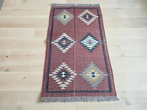 Alfombra Kilim Hecha a Mano con Patrón Geométrico, de Lana y Acrílico, Rectangular, Tejido Plano, para Pasillo - Product Image 1
