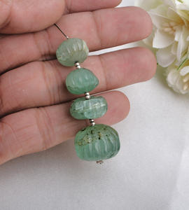 Émeraude verte naturelle sculptée en forme de melon, 4 pièces pour la fabrication de bijoux fins - Product Image 4