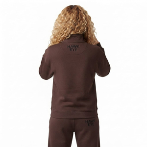 Sudadera de algodón con capucha y media cremallera para mujer, con logo personalizado, cuello alto, hombros caídos, color liso, de peso pesado - Product Image 4