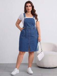 EMERY ROSE Vestido tipo peto vaquero informal de talla grande con tirantes ajustables, azul - Product Image 2