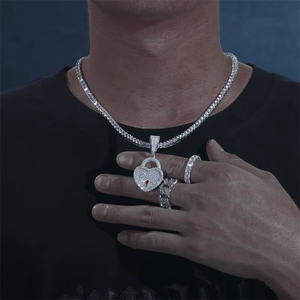 Collier Pendentif Cœur Verrouillable en Argent Sterling 925 Certifié GRA Moissanite Diamant Bling Iced Out pour Hommes – Bijoux Fins - Product Image 3