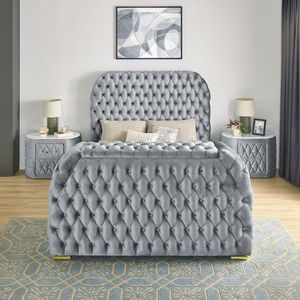 Lussuoso Comfort: Letto Queen Size con Testiera Profondamente Trapuntata, Design Innovativo, Rivestimento in Velluto Grigio, Televisore Elettrico Integrato - Product Image 6
