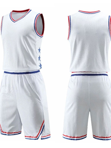 Conjunto de Camiseta de Baloncesto Blanca para Hombre, Cuello en V, Sin Mangas, Poliéster que Absorbe la Humedad, Ropa Deportiva para Todas las Temporadas - Product Image 1