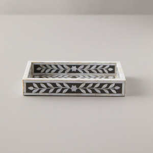 Bandeja de Servir de Diseño Clásico de Lujo con Incrustaciones de Hueso, Resina y MDF, con Asa de Metal Pulido, para Bodas, a Precio Económico - Product Image 1