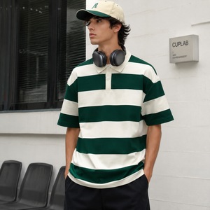 เสื้อเจอร์ซีย์ลายทางขนาดใหญ่พิเศษ ระบายอากาศได้ดี สีสันตัดกัน สไตล์รักบี้ สำหรับผู้ชายและผู้หญิง แขนสั้น ผ้าฝ้าย สวมใส่สบาย - Product Image 3