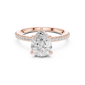 Anillo de compromiso Art Deco de lujo con moissanita talla pera, banda pavé, halo oculto, chapado en oro amarillo, acero inoxidable con engaste de puntas - Product Image 1