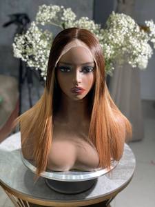 Pelucas de Cabello Humano Liso Natural con Raíz Oscura Ombre Marrón a Rubio Miel, Peluca con Cierre de Encaje 4x4, Cabello Virgen Brasileño, Pelucas Sin Pegamento - Product Image 3