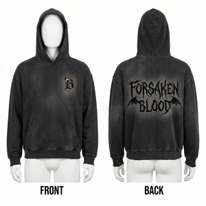 Custom <b>Black</b> Acid Wash Hoodie Men Gothic Lettering Streetwear Heavyweight Distressed Hem Pullover Cotton <b>Fleece</b> Hoody Supplier - Product Image 1