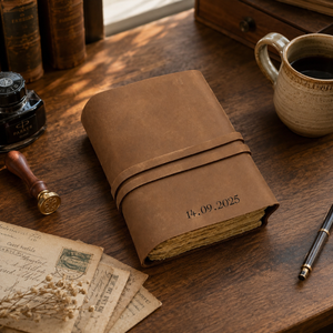 Luxury A5 Rustic Genuine Leather Hardcover <b>Journal</b> Brass Key Lock | Handmade Vintage Deckle Edge Paper Diary Antique <b>Writing</b> - Product Image 2