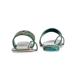 รองเท้าแตะส้นแฟนซีสีเขียวของผู้หญิง FN0783 chappal - Product Image 2