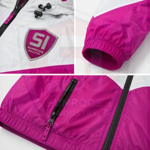 Veste coupe-vent légère imperméable avec logo personnalisé, vente en gros, veste de sport à capuche pour homme, couleur rose et blanc - Product Image 3