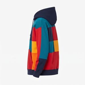 Sweat à capuche multicolore pour homme avec panneau contrastant horizontal sur la poitrine, manches bicolores, poche kangourou et poignets côtelés - Product Image 2